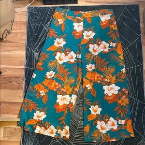 SHEIN Floral Wide Leg Pants - Teal and Orange